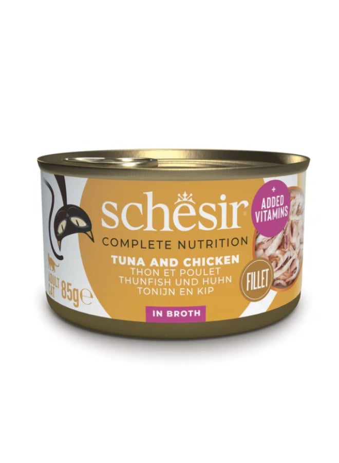 Schesir Complete Nutrition – Tuna & Chicken in Broth – Complete & Balanced Wet Cat Food – Added Vitamins – 4 × 85 g - Image 4